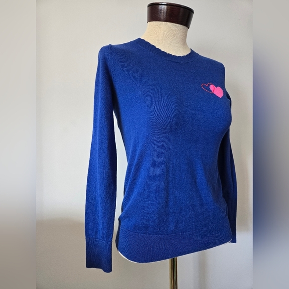 Banana Republic Factory Blue Cotton Sweater with Pink Heart Detail. Size XS - Picture 3 of 11